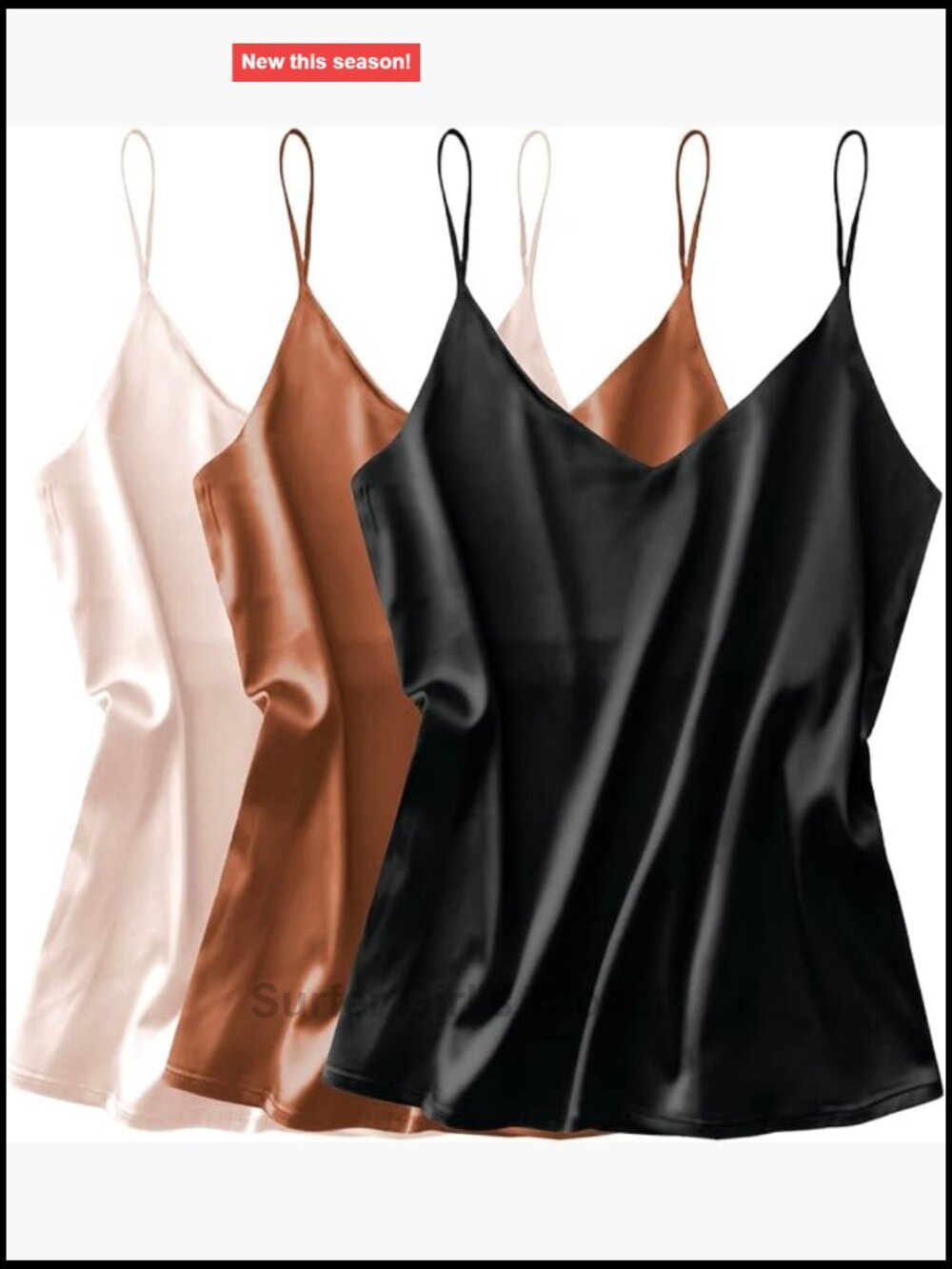 3 Pack Women's Silk Satin Tank Top V-Neck Adjustable Spaghetti Strap Cami Loose
